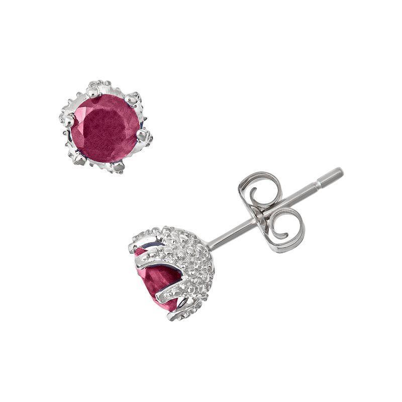 Sapphire Beaded Frame Stud Earrings (1-1/5 ct. t.w.) in Sterling Silver (Also Ruby) - Emerald Product Image