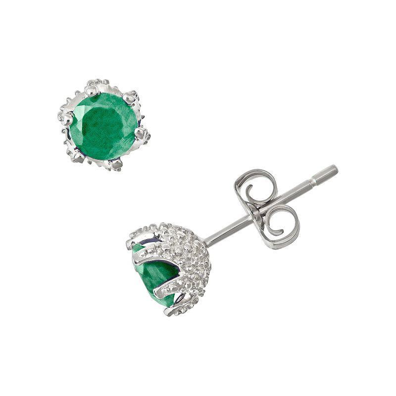 Sapphire Beaded Frame Stud Earrings (1-1/5 ct. t.w.) in Sterling Silver (Also Ruby) - Emerald Product Image