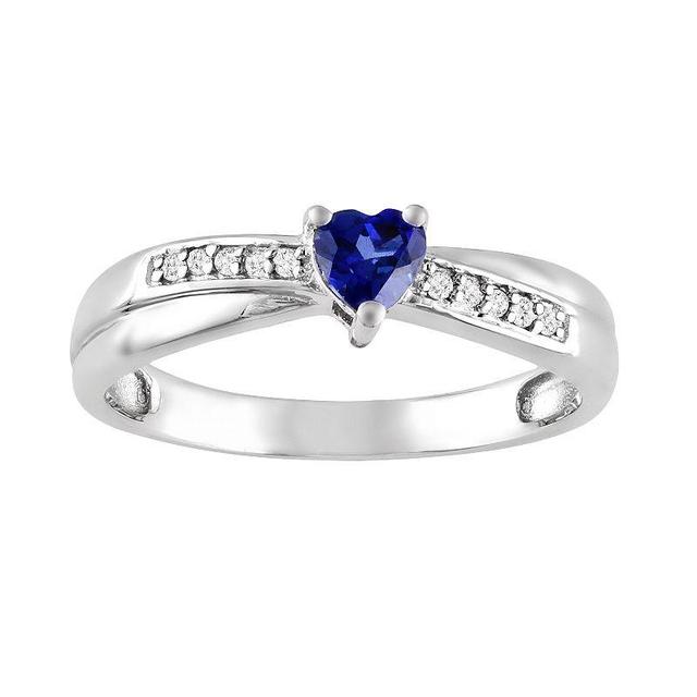 Stella Grace Sterling Silver Lab-Created Sapphire and Diamond Accent Crisscross Heart Ring, Womens Blue Product Image