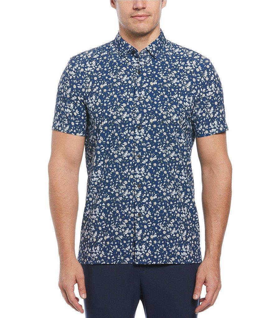 Perry Ellis Slim-Fit Stretch Ditsy Floral Print Short Sleeve Woven Shirt Product Image