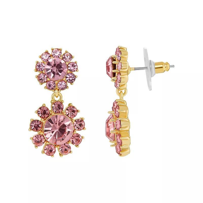 Emberly Gold Tone Double Flower Drop Earrings, Womens, Yellow Gold Tone Pink Product Image