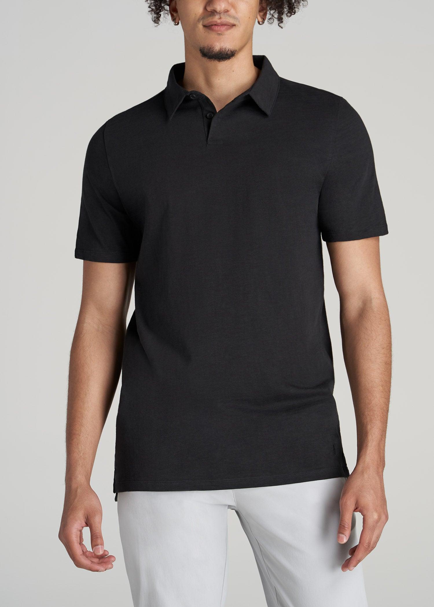 Slub Self Collar Tall Polo Shirt in Black Male Product Image