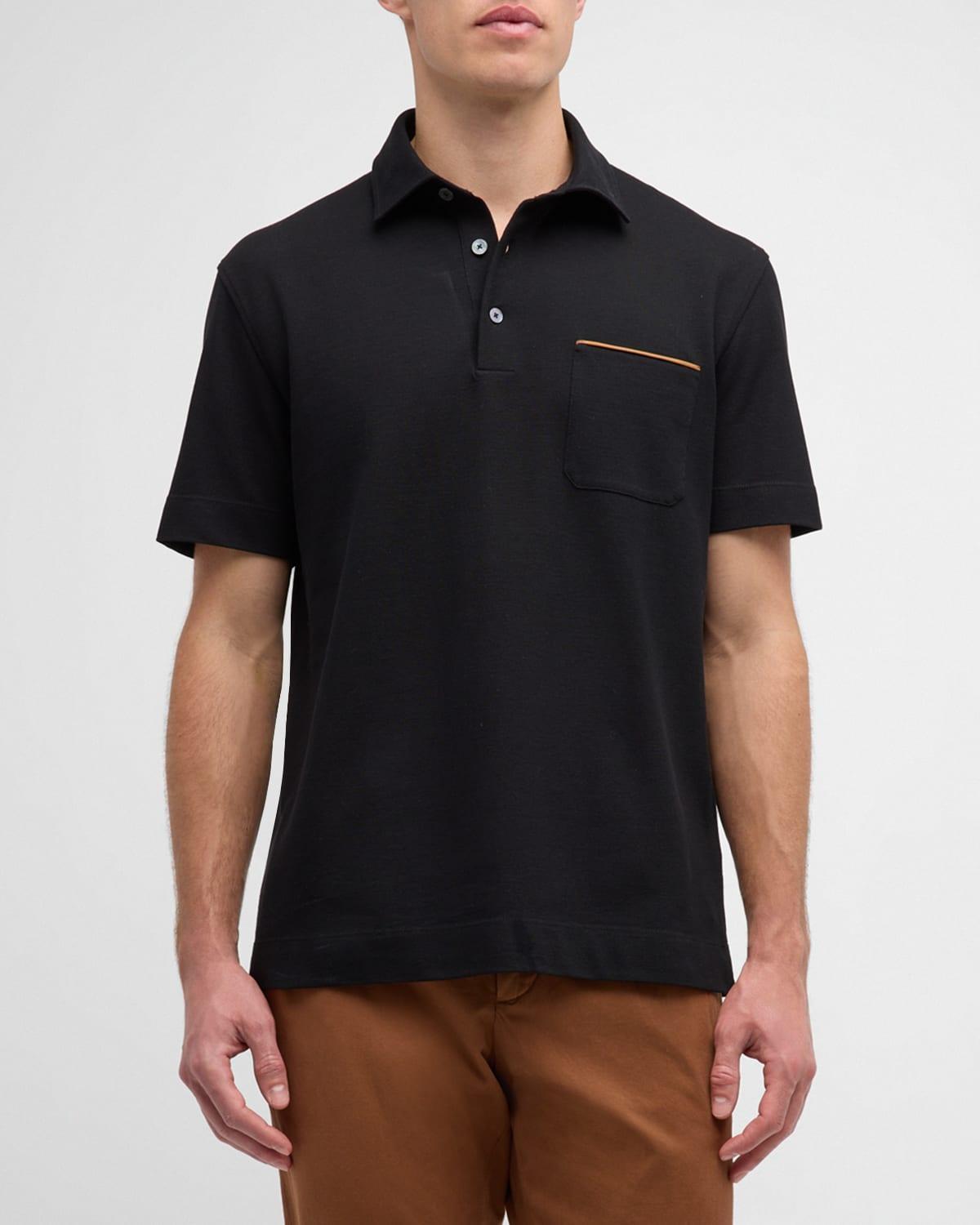 Mens Cotton Polo Shirt with Leather-Trim Pocket Product Image