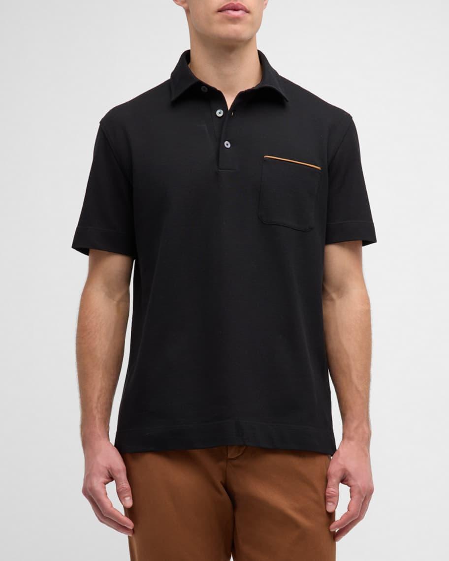 Mens Cotton Polo Shirt with Leather-Trim Pocket Product Image