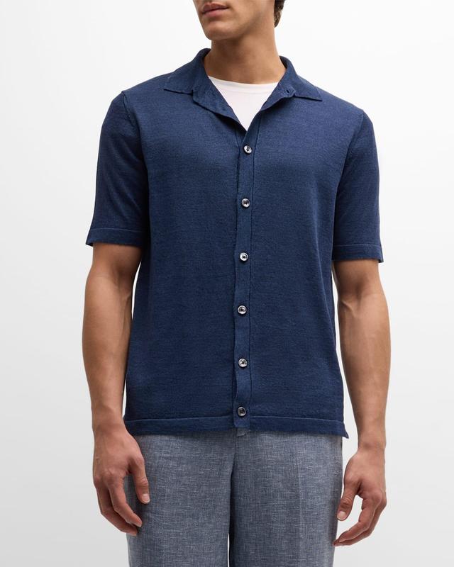 Men's Linen-Cotton Knit Short-Sleeve Shirt Product Image