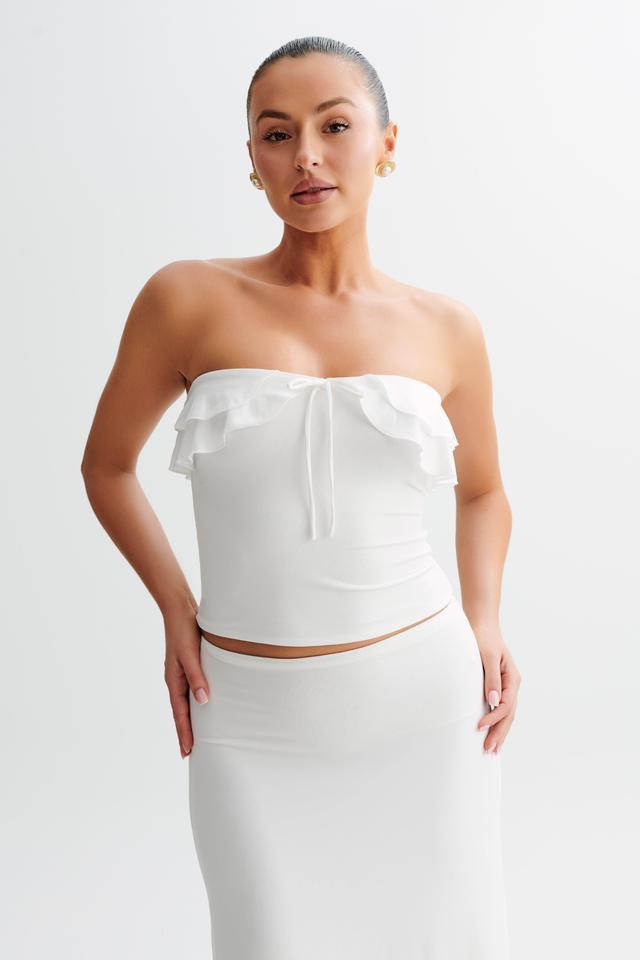 Bea Strapless Slinky Ruffle Top - White Product Image