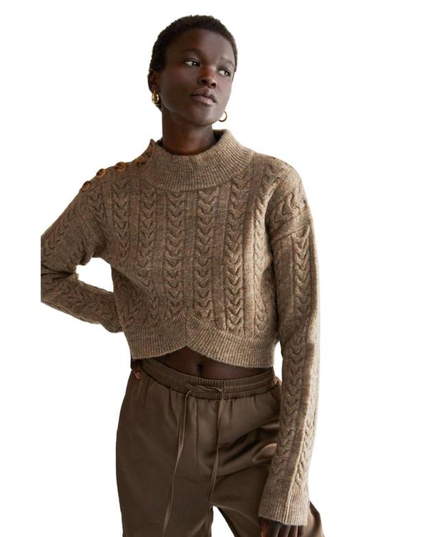 Crescent Womens Oliva Mock Neck Crop Sweater - Beige Product Image