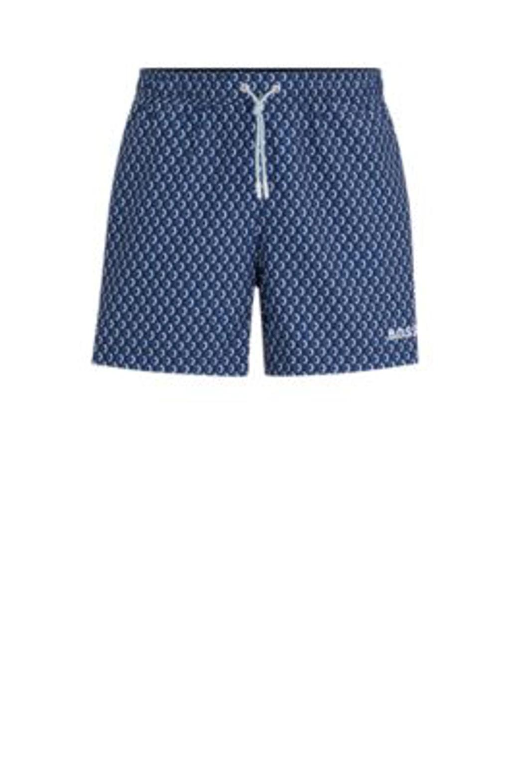 HUGO BOSS Micro-print Quick-drying Swim Shorts With Logo Detail In Dark Blue Product Image