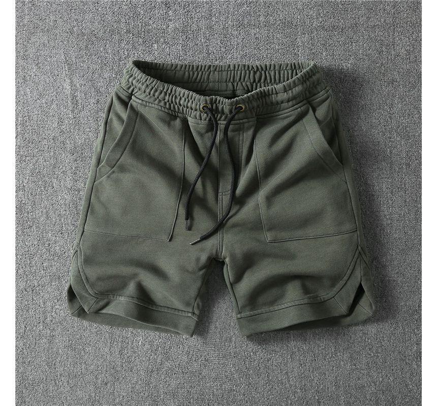 Drawstring Waist Plain Slit Sweat Shorts Product Image