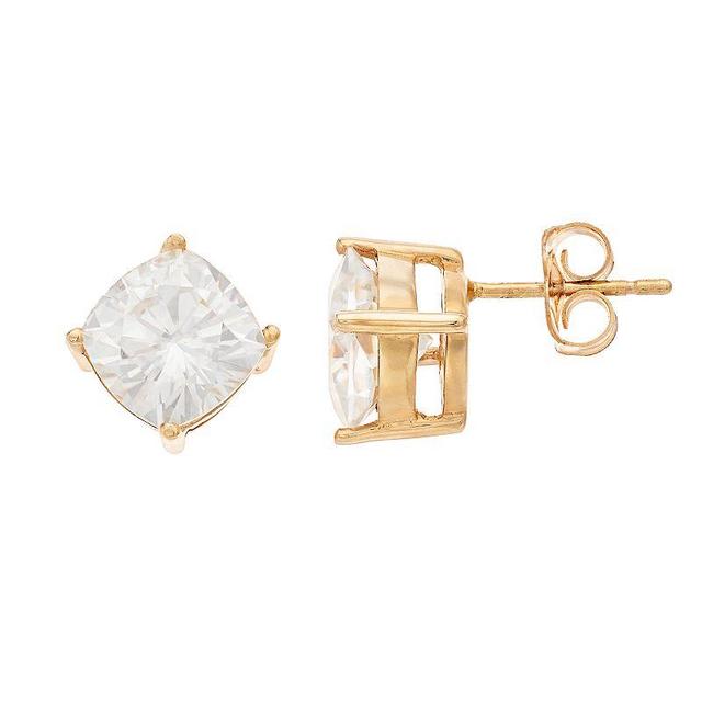 Radiant Fire 14k Gold Lab-Created Moissanite Cushion Stud Earrings, Womens Product Image