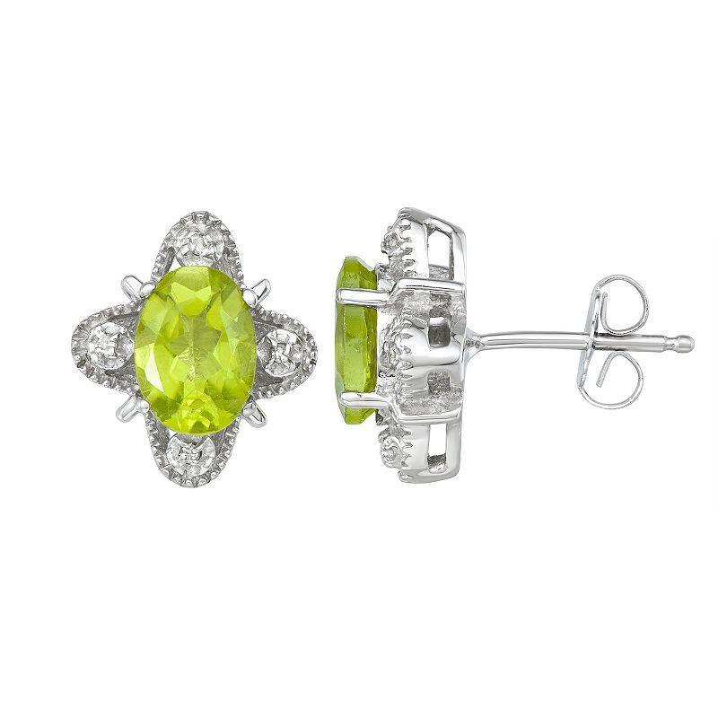 Jewelexcess Sterling Silver Gemstone & Diamond Accent Stud Earrings, Womens, Peridot Product Image