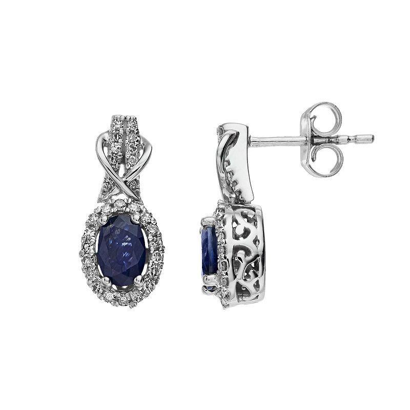 Gemminded 10k White Gold Sapphire & 1/3 Carat T.W. Diamond Drop Earrings, Womens, 10k Whgold Product Image