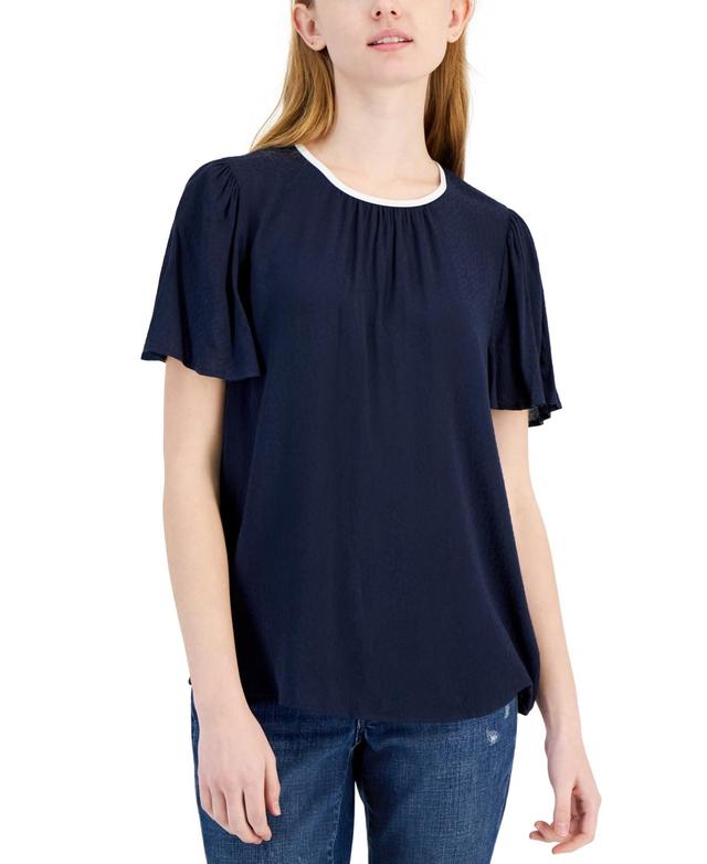 Tommy Hilfiger Womens Clip-Dot Flutter-Sleeve Top Product Image