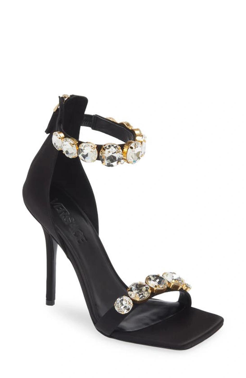 Crystal Embellished Ankle Strap Sandal In Black Product Image