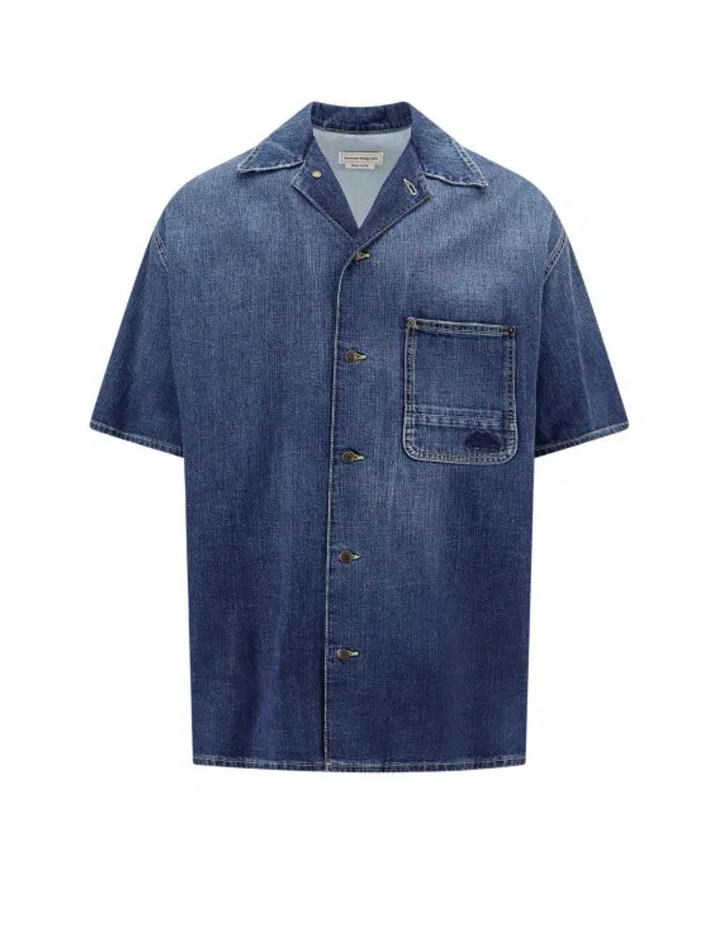 Denim Shirt With Logo Detail In Blue Product Image