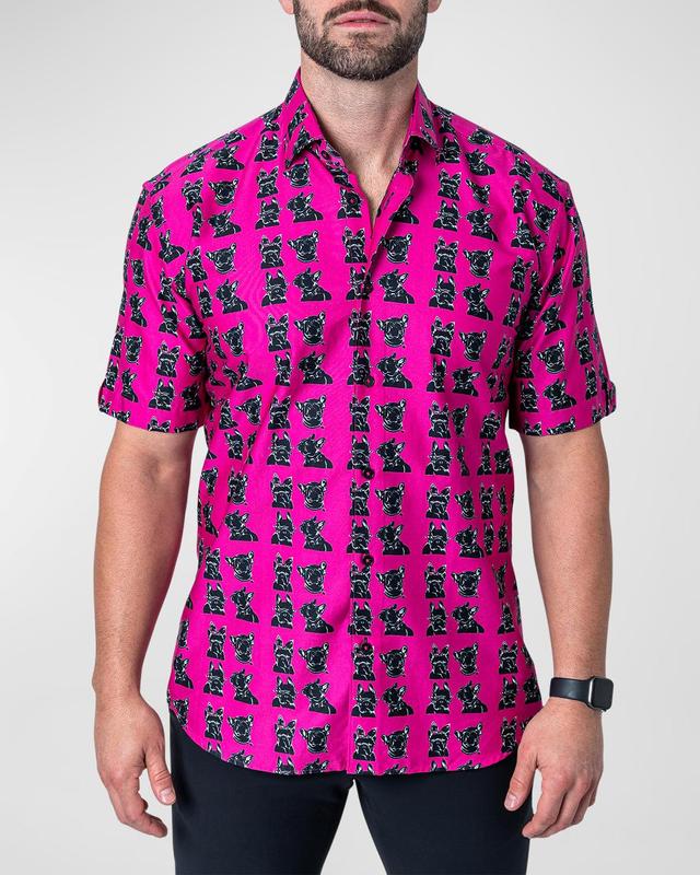 Maceoo Galileo Pinkdog Pink Short Sleeve Button-Up Shirt Product Image