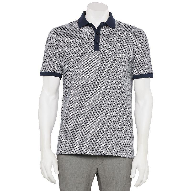 Mens For The Republic Short Sleeve Cotton Jacquard Knit Polo Blue Product Image