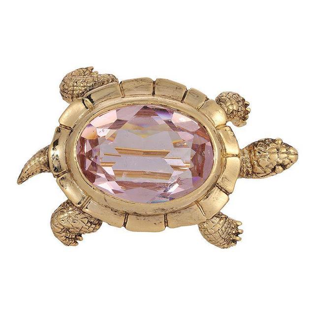 1928 Gold Tone Crystal Turtle Pin, Womens, Pink Product Image