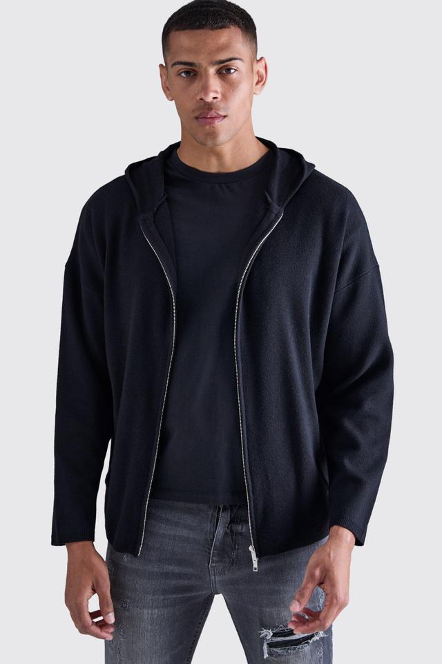 Regular Fit Dual Zip Through Knitted Hoodie | boohooMAN USA Product Image