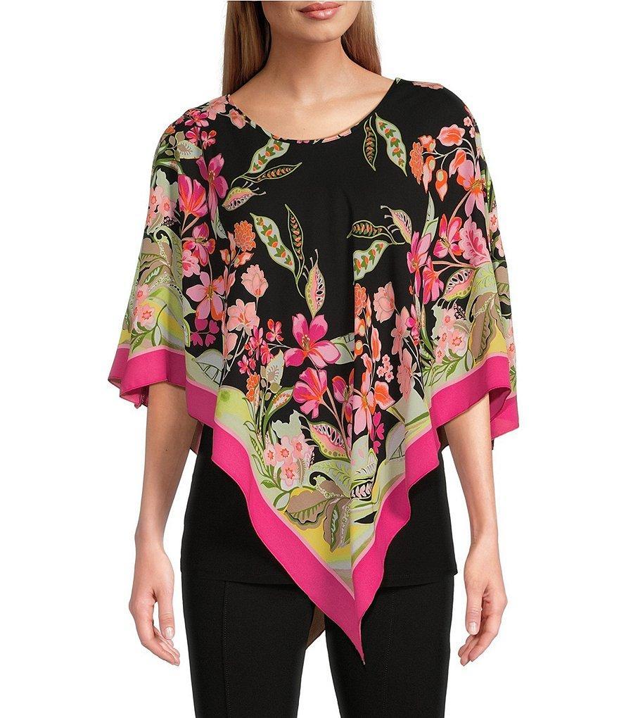 Slim Factor by Investments La Belle Scarf Mia Floral Scoop Neck 3/4 Sleeve Poncho Product Image