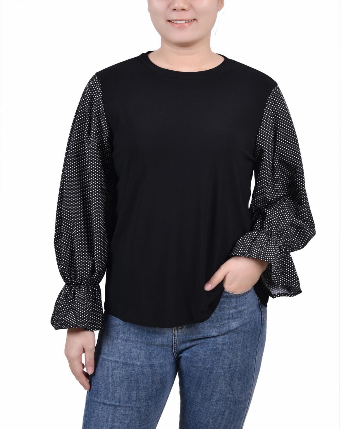 Ny Collection Petite Long Sleeve Top with Printed Sleeves Product Image