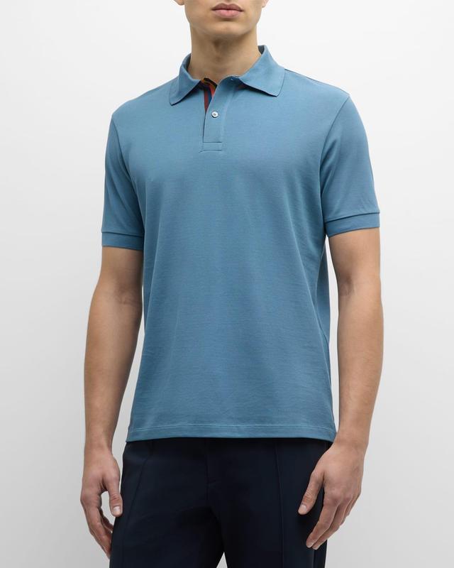 Mens Solid Polo Shirt with Signature Stripes Product Image