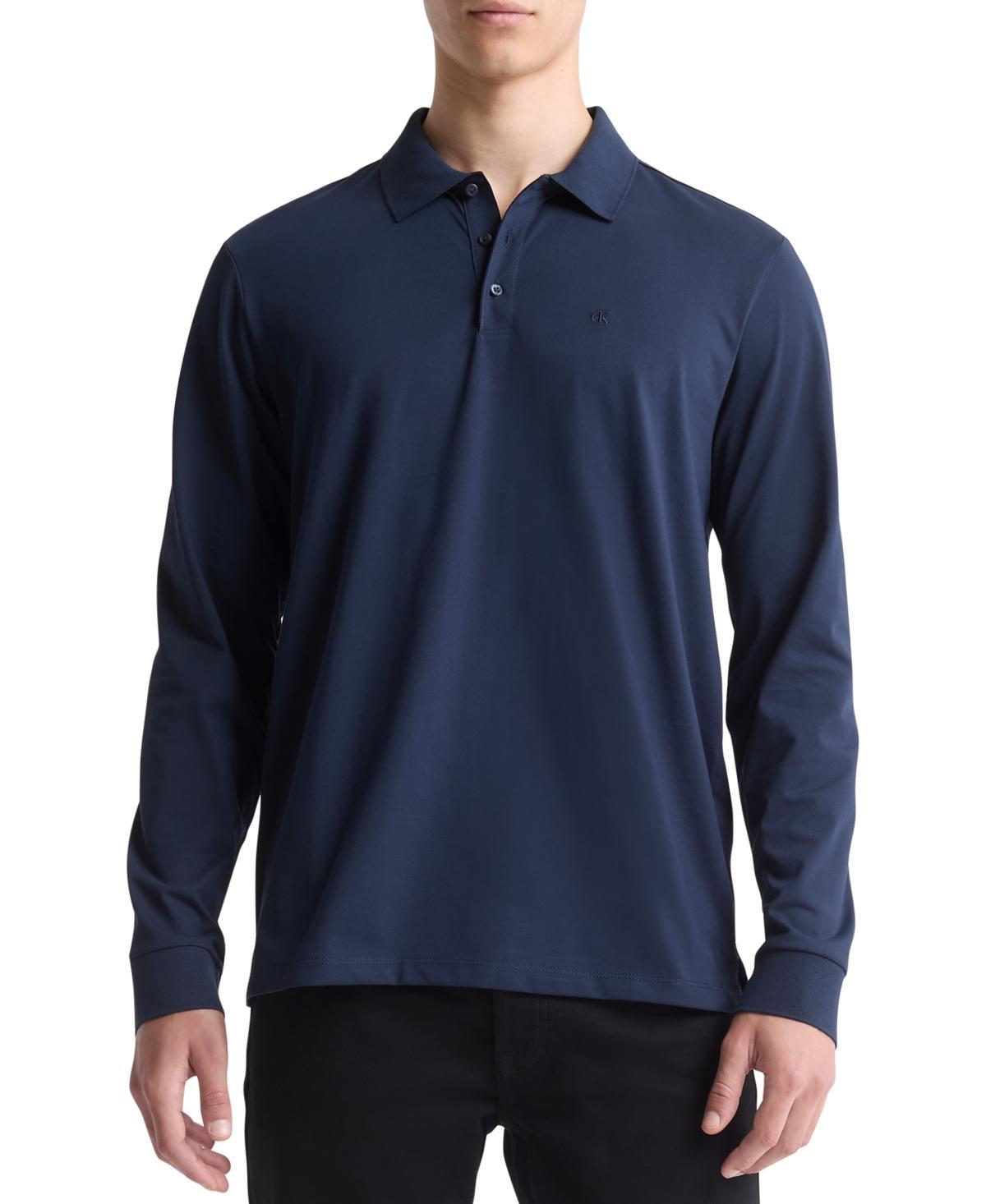 Calvin Klein Mens Smooth Cotton Long-Sleeve Polo Shirt Product Image