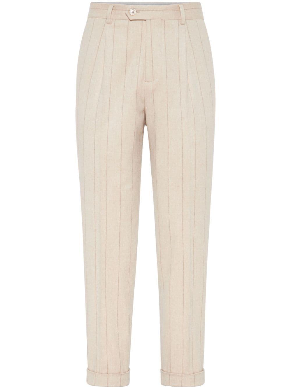 BRUNELLO CUCINELLI Alpaca-blend Chalk Stripe Trousers In Nude Product Image