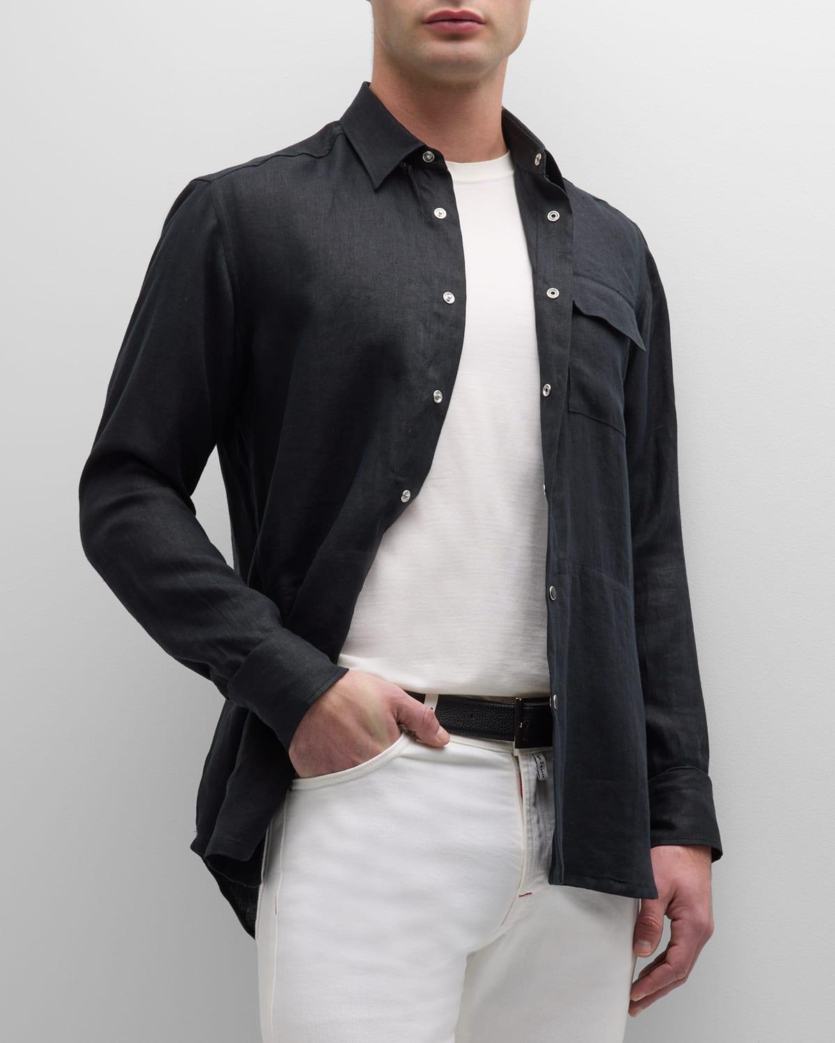 Mens Linen Snap-Front Overshirt Product Image