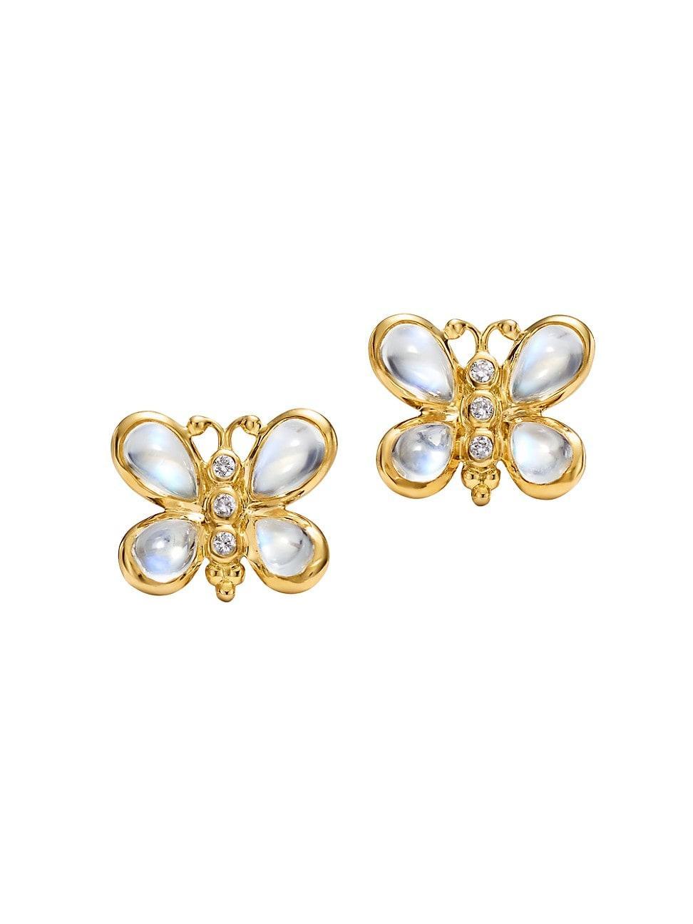 Womens Piccola Luna 18K Yellow Gold, Blue Moonstone & 0.05 TCW Diamond Butterfly Stud Earrings Product Image