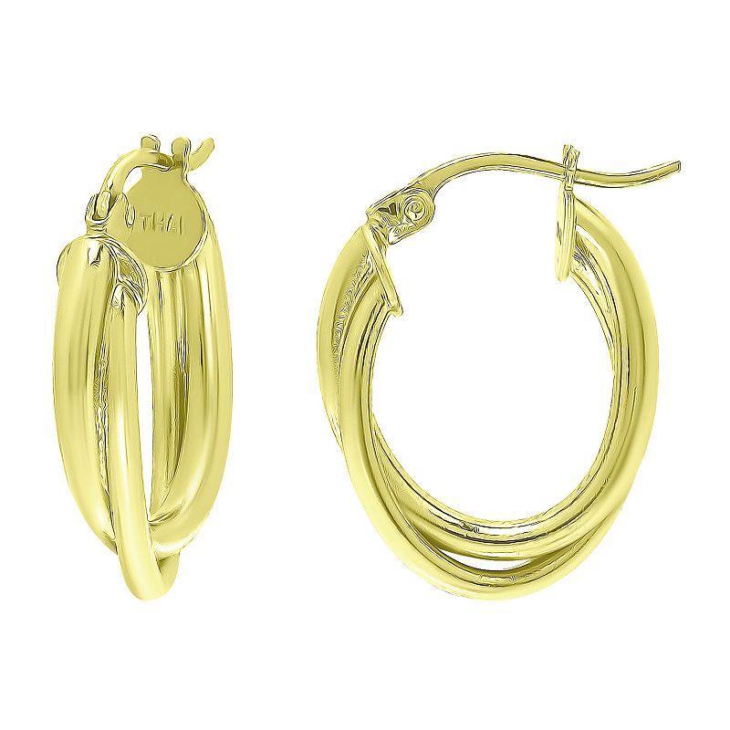 Aleure Precioso Sterling Silver 2 Row Oval Hoop Earrings, Womens Gold Tone Product Image