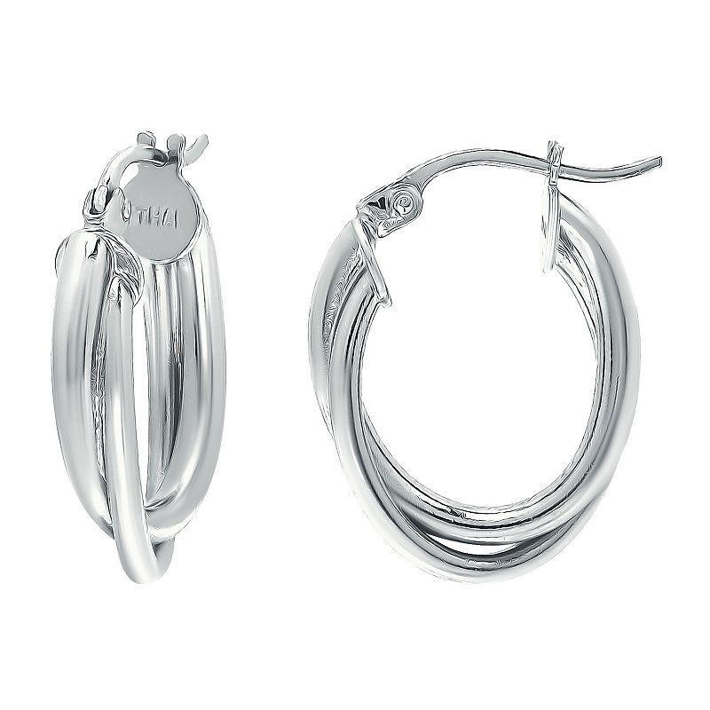 Aleure Precioso Sterling Silver 2 Row Oval Hoop Earrings, Womens Product Image