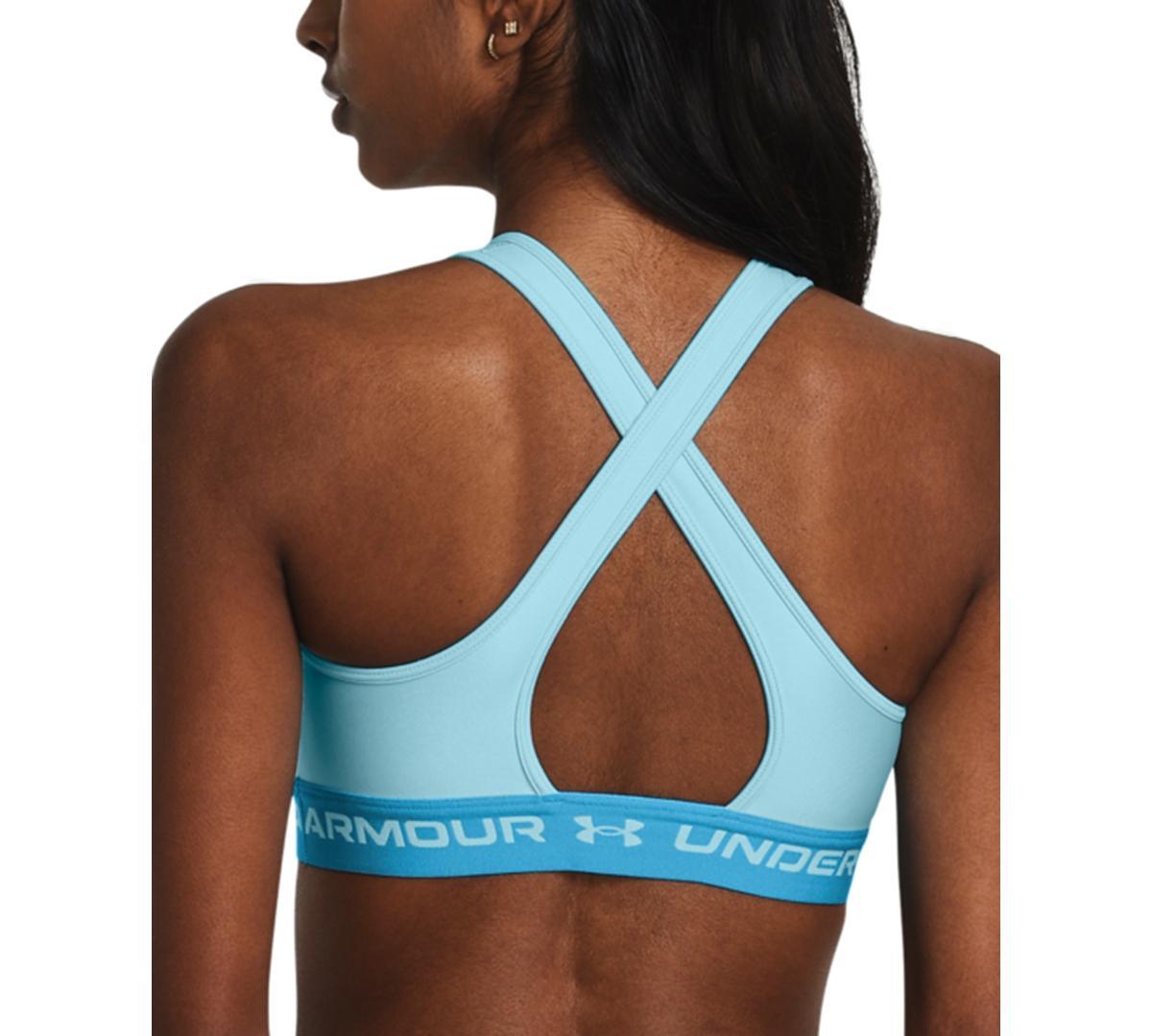 Under Armour Womens Crossback Medium Impact Sports Bra Capri / Sky Blue Product Image