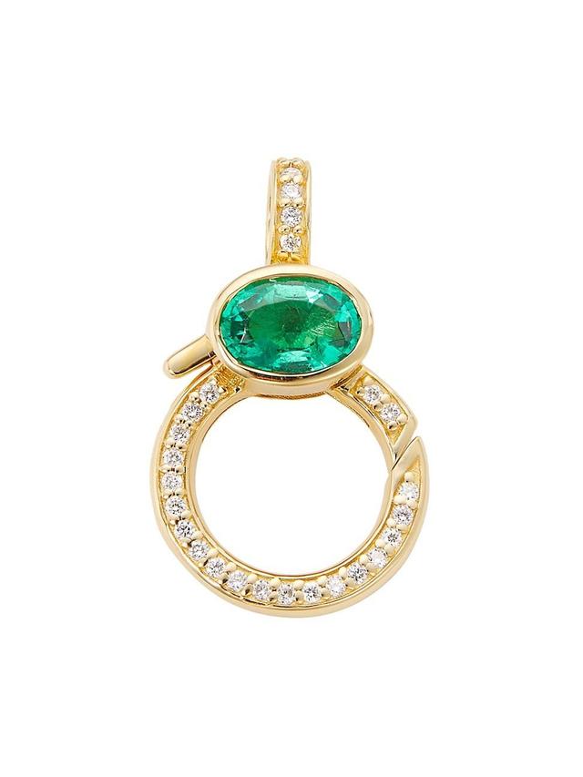 Womens 14K Yellow Gold, Emerald & 0.16 TCW Lobster Clasp Pendant Product Image