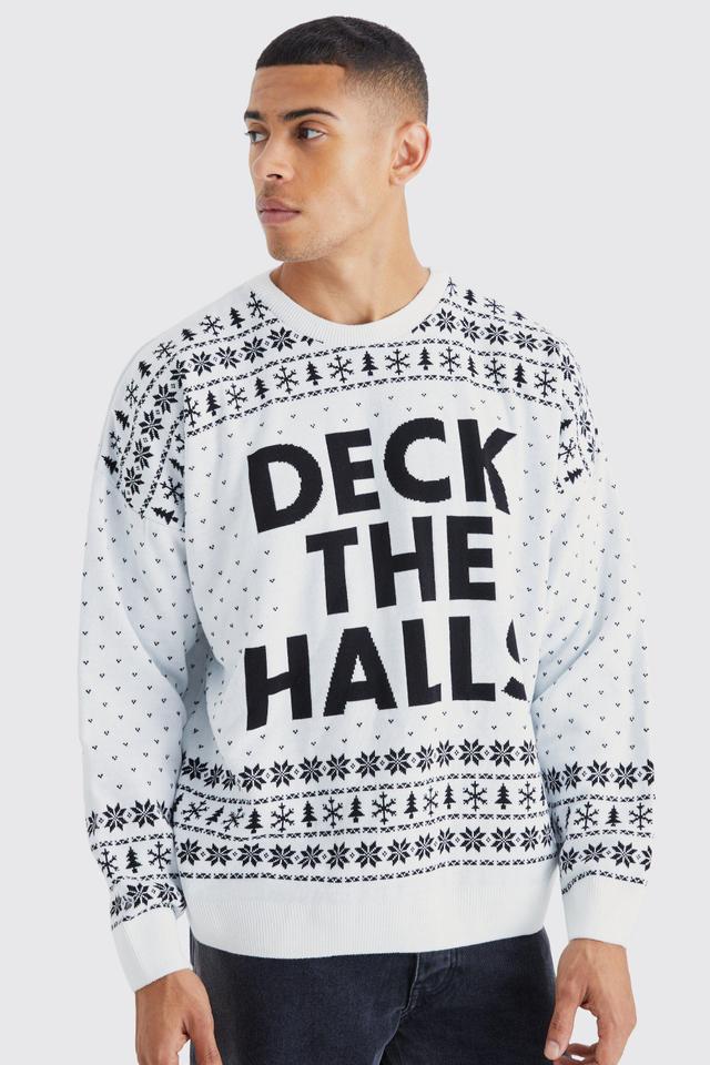 Oversized Deck The Halls Christmas Sweater | boohooMAN USA Product Image