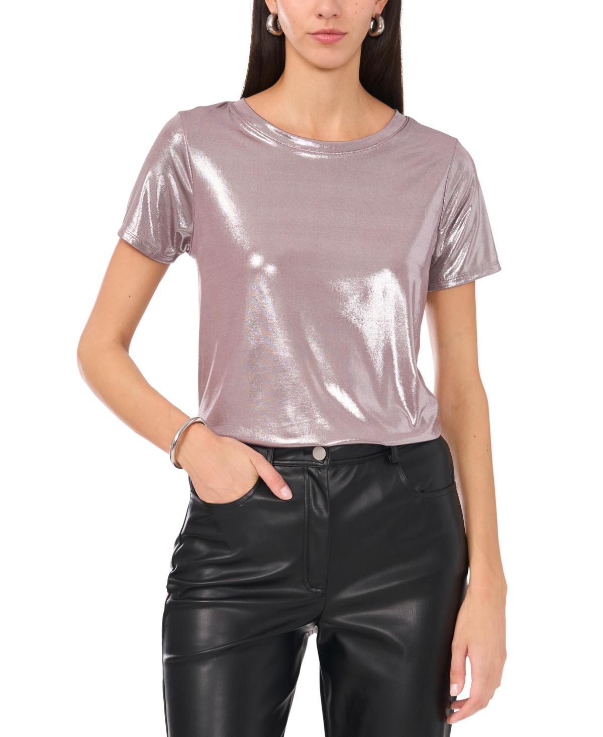 Vince Camuto Womens Metallic Short-Sleeve Crewneck Top Product Image