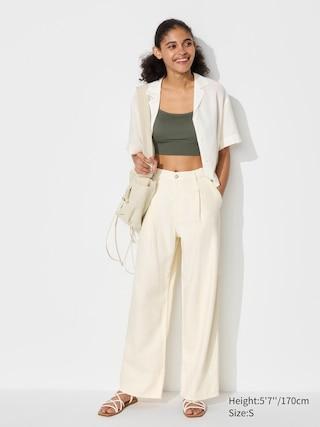 Womens Drapey Denim Pleated Pants Off White 2XL UNIQLO US Product Image