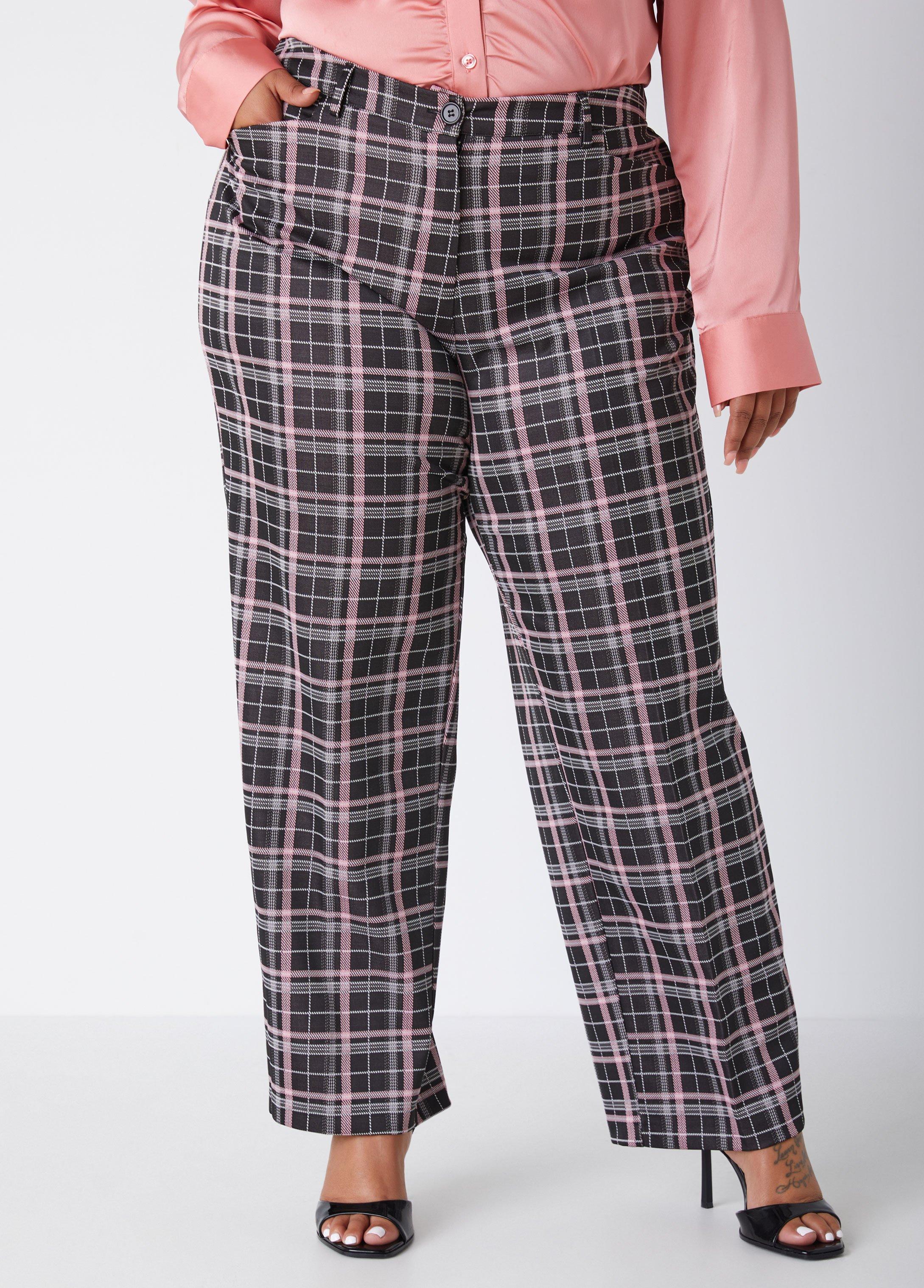 Plaid Knit Straight Leg Trousers Product Image