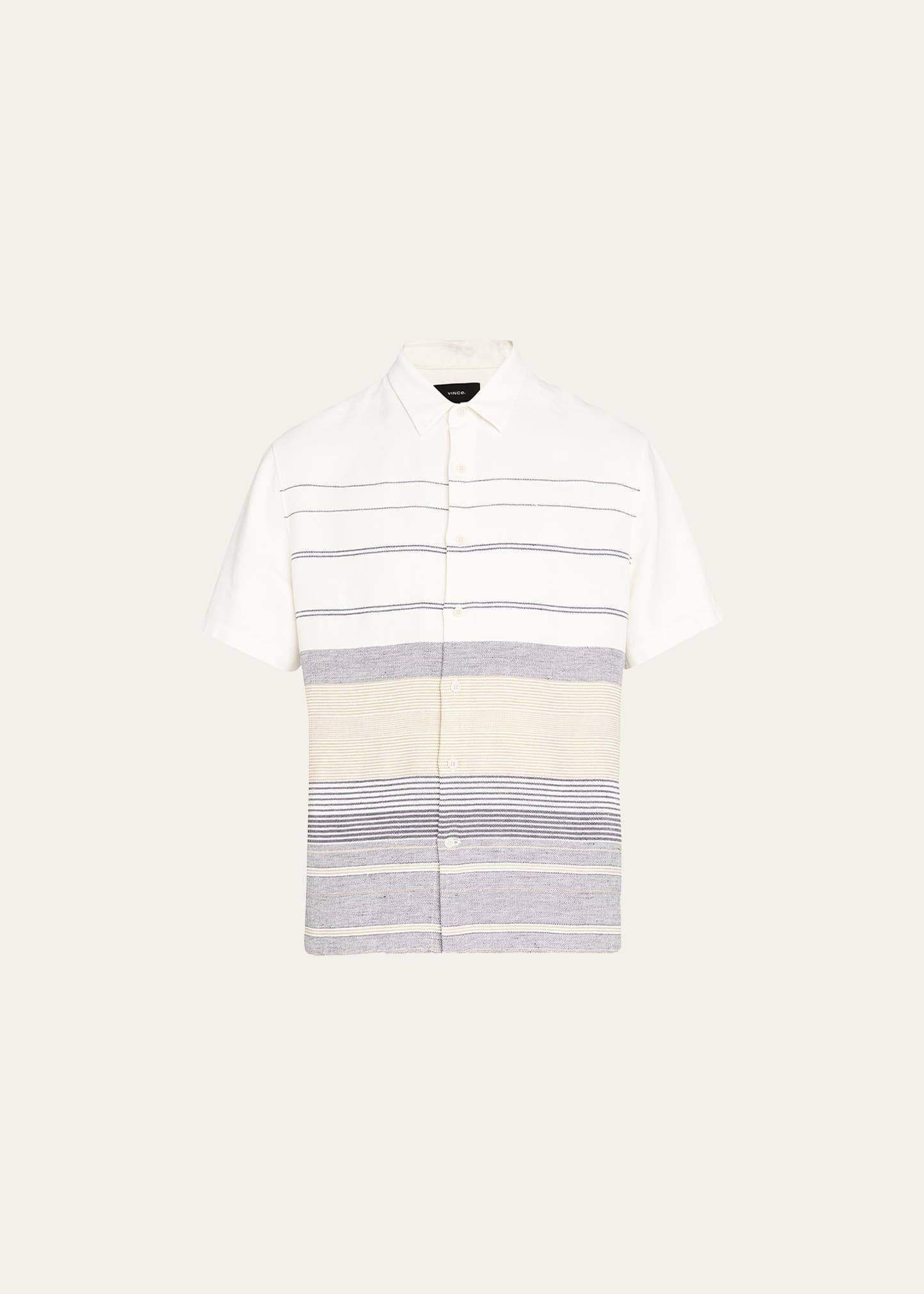 Vince Engineered Stripe Short Sleeve (Off-White/Coastal) Men's Clothing Product Image