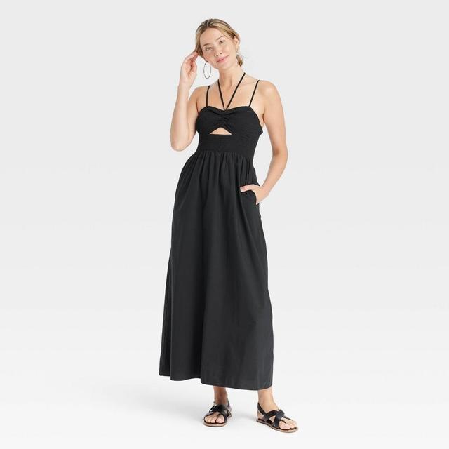 Womens Smocked Cut-Out Maxi Sundress - Universal Thread Black L Product Image