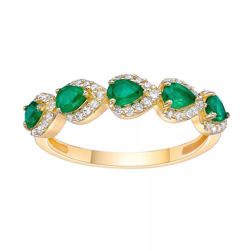 Gemminded 10k Gold Emerald & 1/5 Carat T.W. Diamond Teardrop Stone Band Ring, Womens Product Image