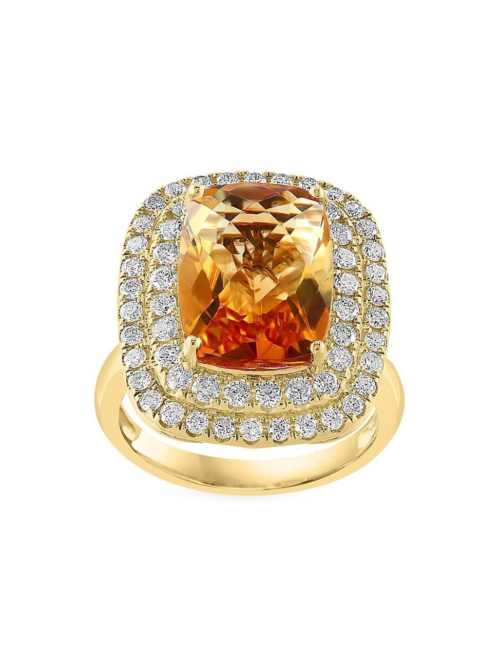 Womens 14K Yellow Gold, Citrine & 1.09 TCW Diamond Halo Ring Product Image