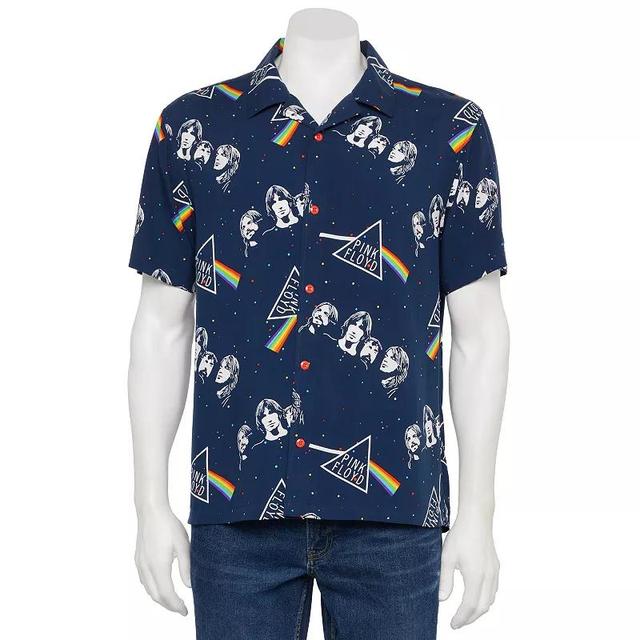 Mens Pink Floyd Dark Side of the Moon Short Sleeve Button Down Shirt Blue Product Image