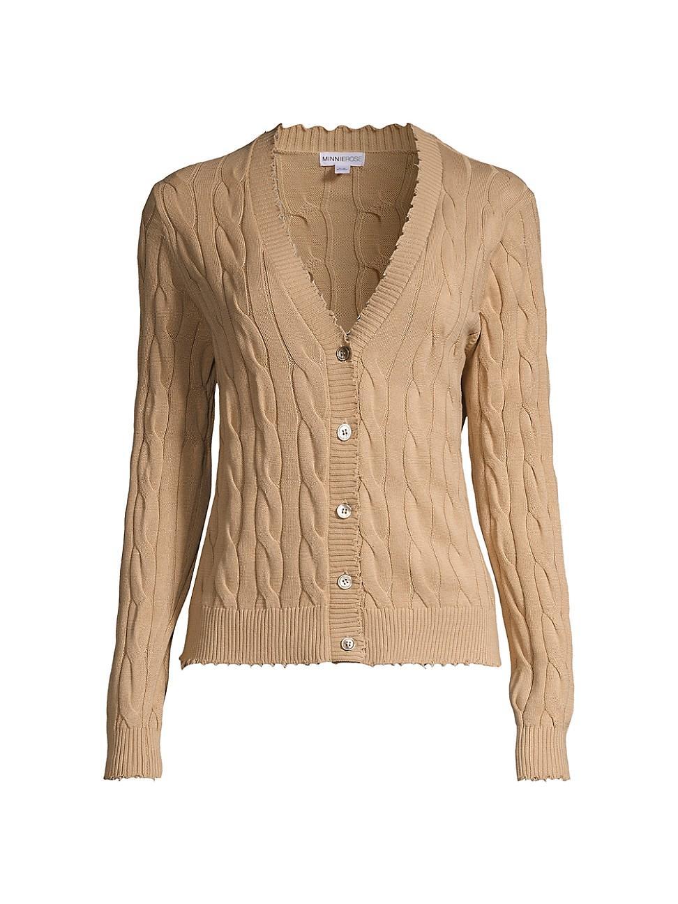 Womens Frayed Cable-Knit Cardigan product image