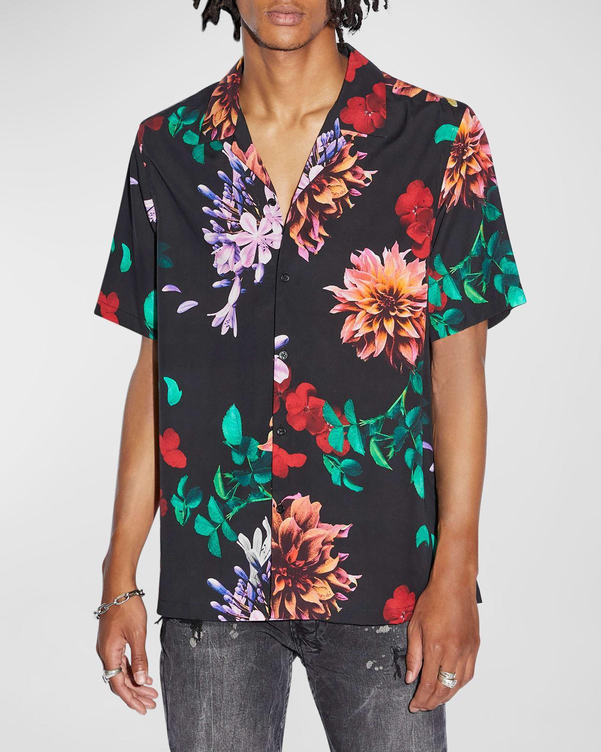 Mens Floral Button-Front Camp Shirt Product Image