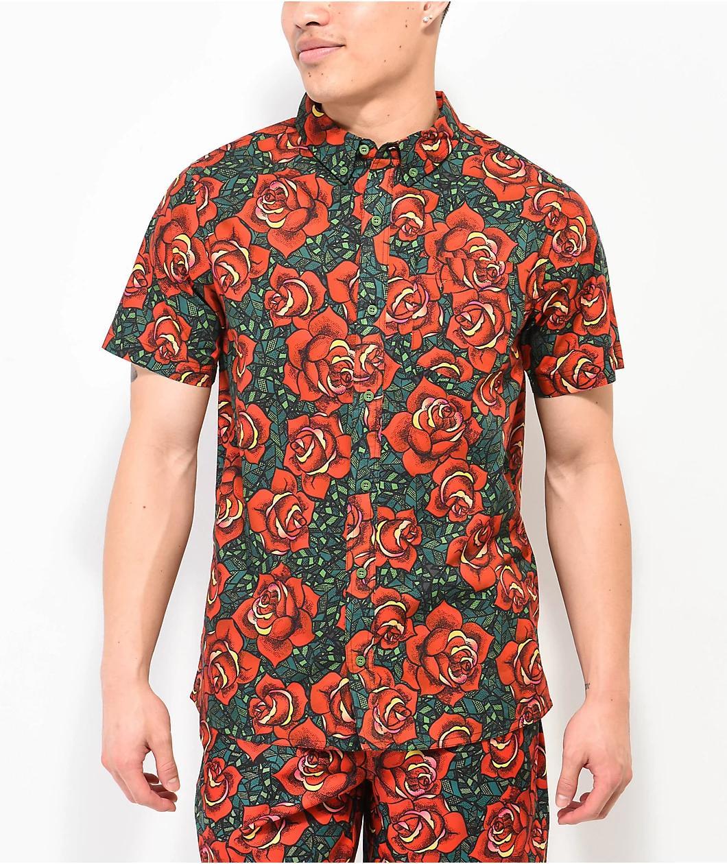 Empyre Otto Floral Red Short Sleeve Button Up Shirt Product Image