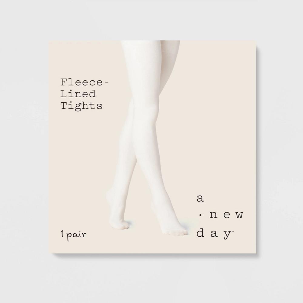 Women's Flat Knit Fleece Lined Tights - A New Day™ Ivory M/L Product Image