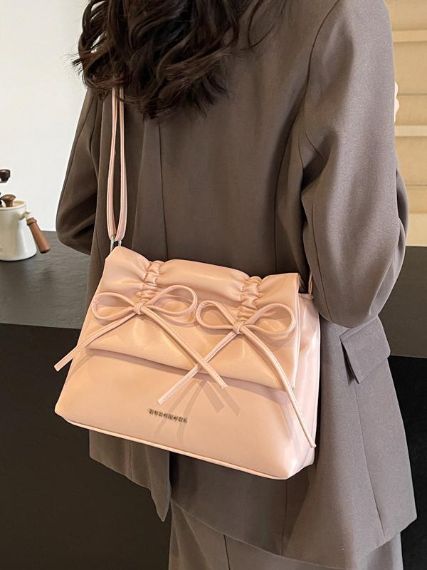 Bowknot Pleated Solid Color Crossbody Bags Product Image