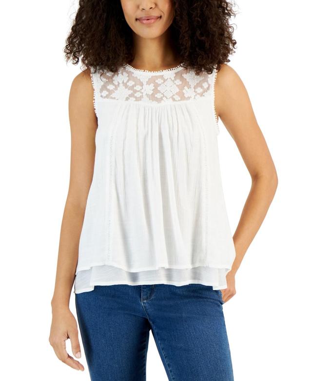 Style & Co Womens Sleeveless Embroidered Lace Top, Created for Macys Product Image