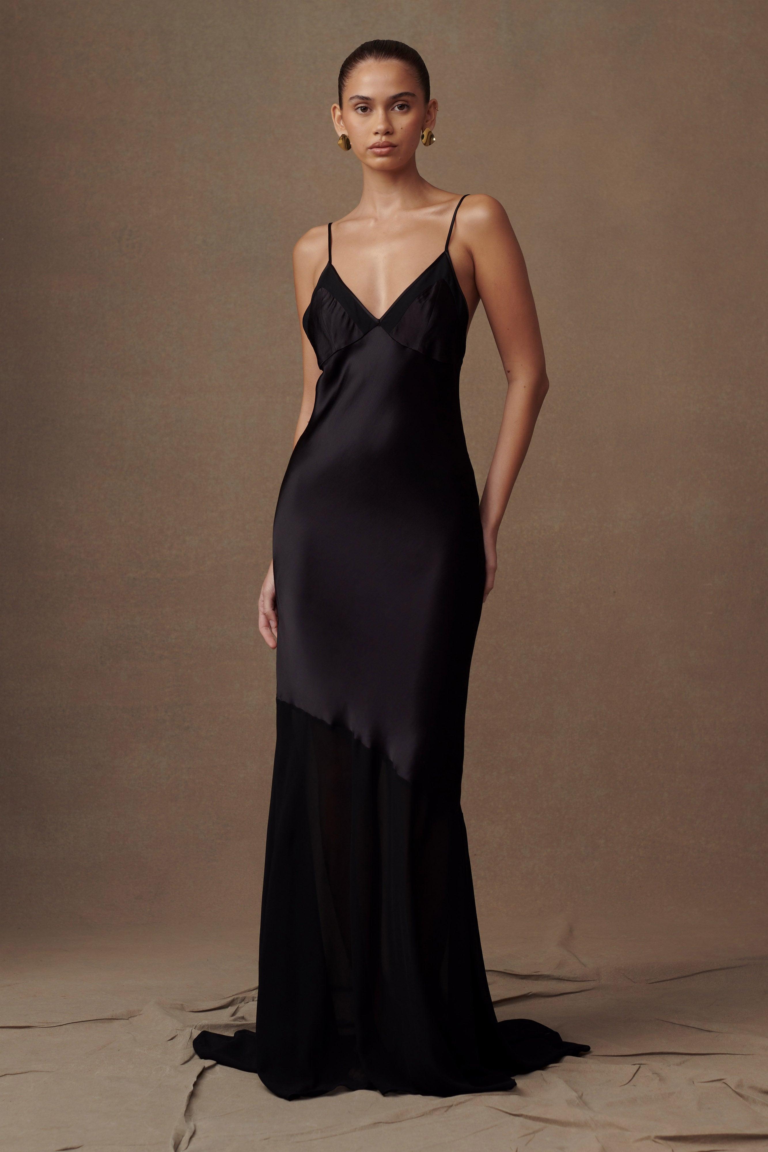 Evelyn Iridescent Satin Maxi Dress - Black Product Image